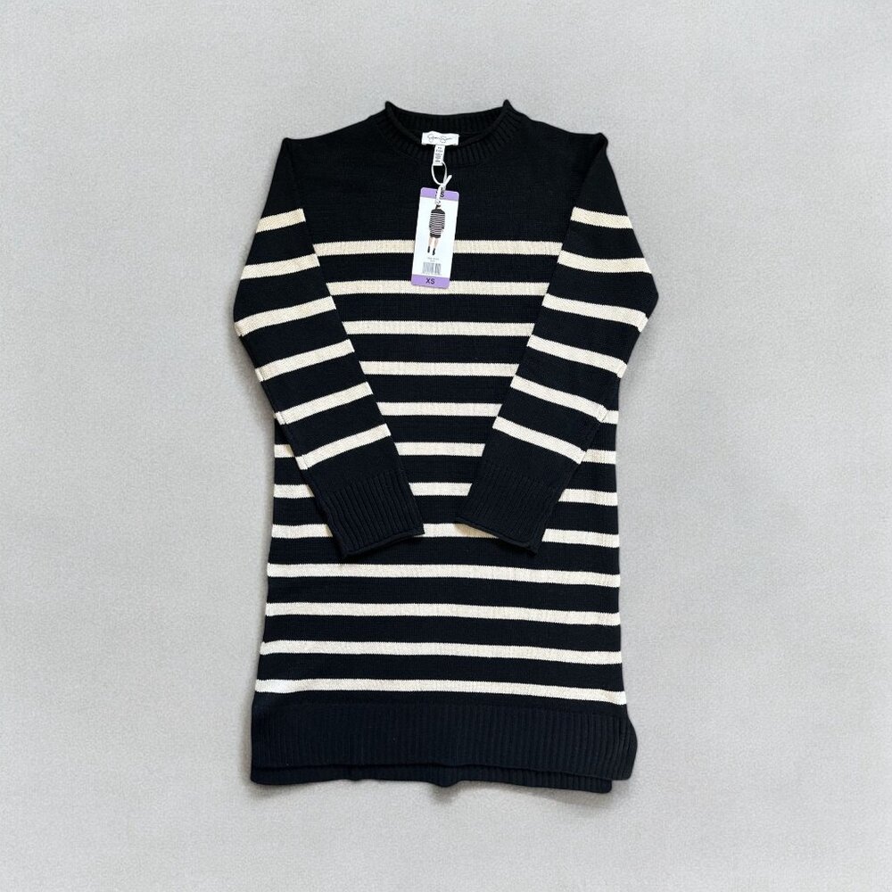 Jessica Simpson Black & Off White Striped Knit Sweater Dress XS Knee Length NWT